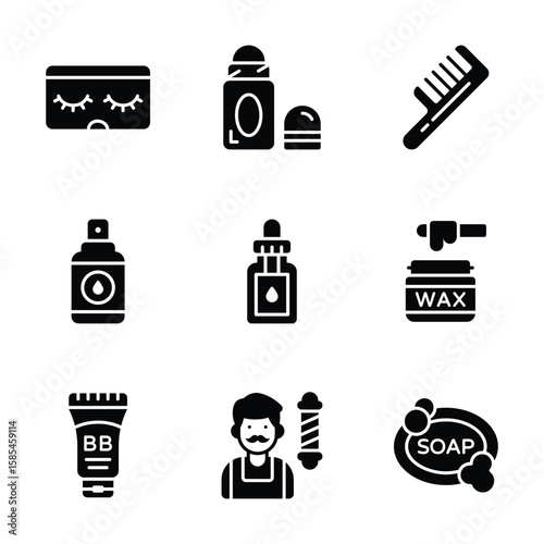 Get this premium collection of grooming and beauty glyph icons