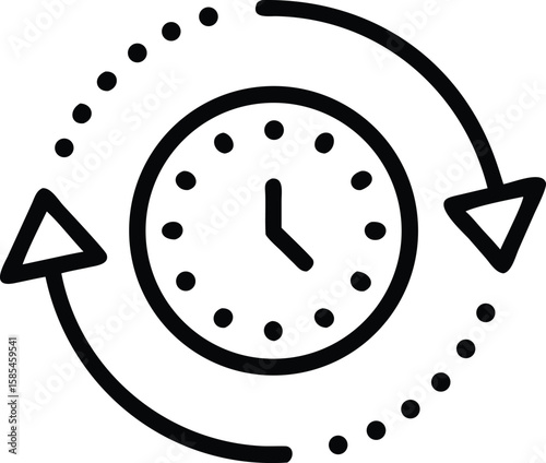 Clock icon with circular arrows indicating refresh, rotation, and time circulation