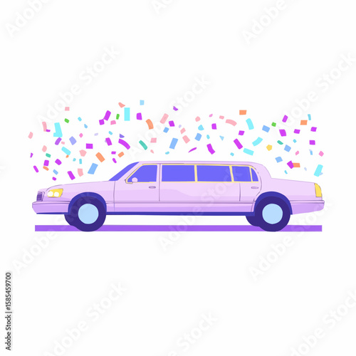 Minimal vector illustration of a limousine with sparkling headlights, ideal for product labels or luxury-themed celebration packaging