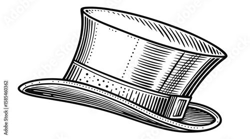Vintage Top Hat Halftone Engraving – Classic Formal Wear Illustration