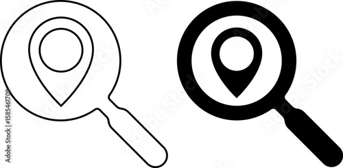 location search pin icon. position symbol. search for a magnifying glass icon. geolocation visualization tools. map pin symbol
