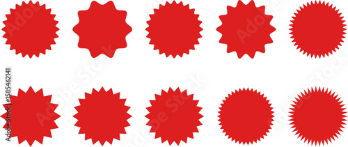 red starburst. Sale sticker sign. Special offer price tag. sunburst badges icons. Red starburst promotional badge set