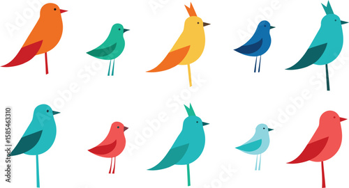 A colorful set of cute cartoon birds, a charming nature illustration perfect for icons or designs