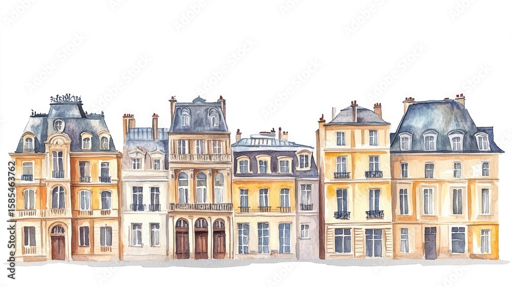 Fototapeta premium Paris big palace architecture illustration watercolor.