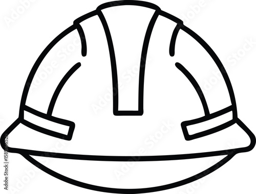 Construction worker safety hard hat in simple outline drawing, illustration
