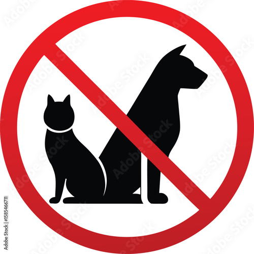 Forbidden pet animal silhouettes: no dogs, no cats, black cat and dog illustration vector symbol