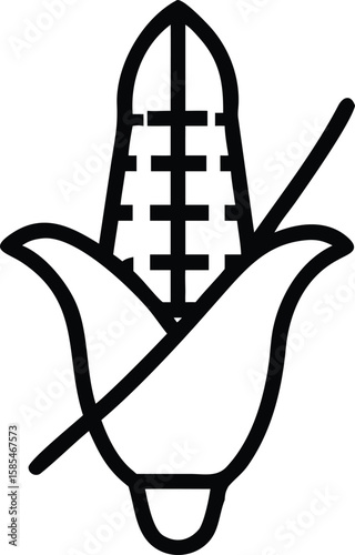 Corn crossed out icon, food restriction line art illustration, allergy symbol