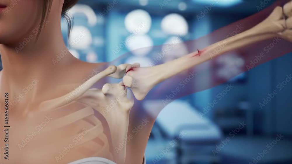 3D medical animation of a painful rotator cuff tear in a shoulder joint ...