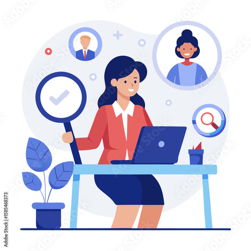 Happy businesswoman online recruitment successful candidate selection process