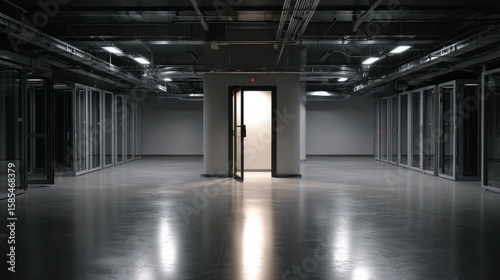 Empty server room, open door