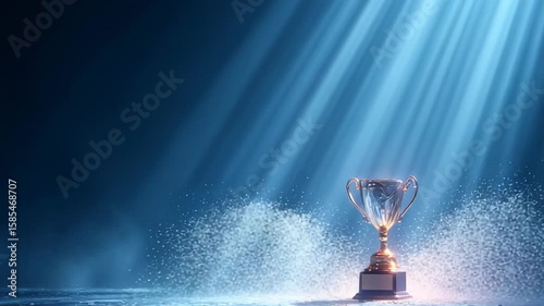 Trophy on a podium with dramatic lighting