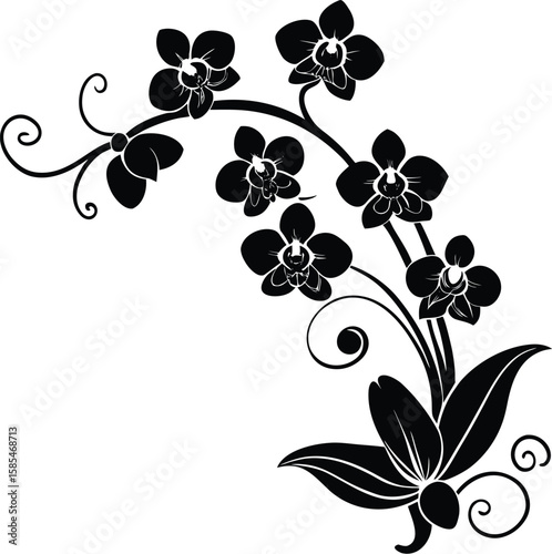 graceful orchid corner silhouette with swirling te