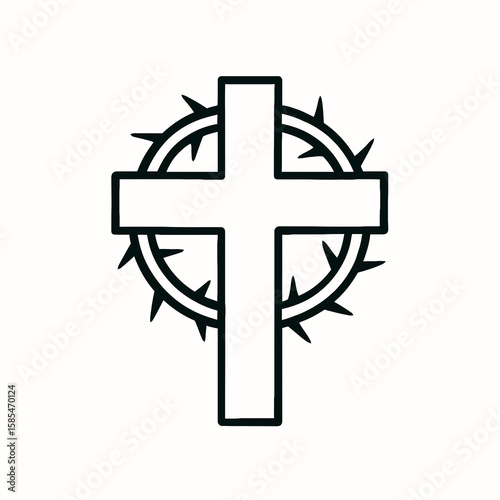 Crown of Thorns on Cross Outline Icon