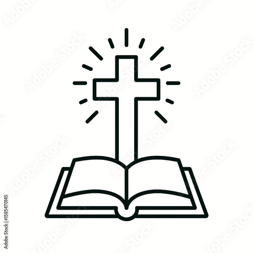 Cross and Bible Outline Icon