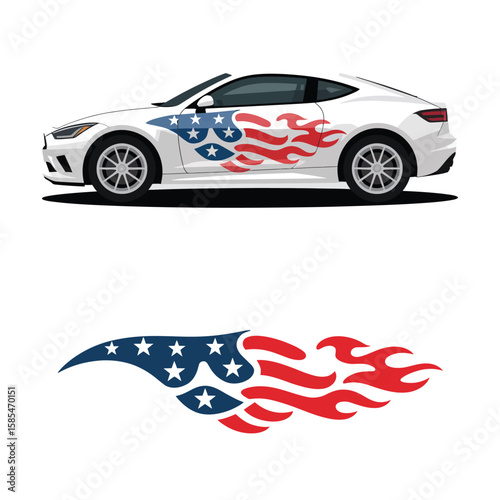 US flag stripes car decal and sticker for automotive customization, patriotic race car graphics, and vehicle branding.