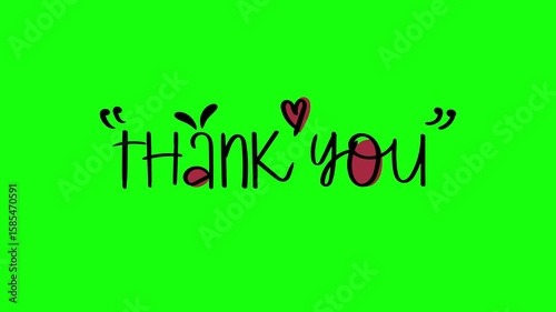 Thank You Handwriting With Cute Decorations Isolated On Green Screen Alpha Channel.
