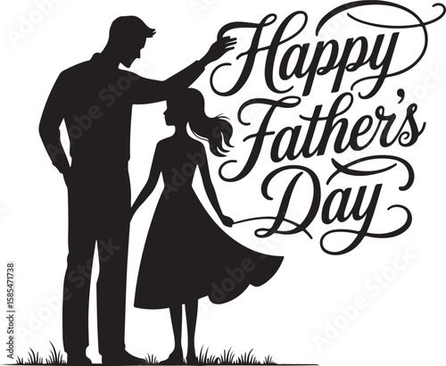 Father's Day Silhouette Art of Dad and Daughter with Greeting Text
