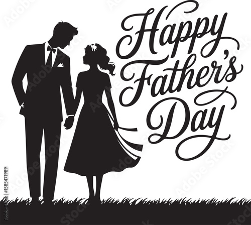 Father's Day Silhouette Art of Dad and Daughter with Greeting Text
