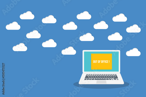 Laptop with out of office business sign