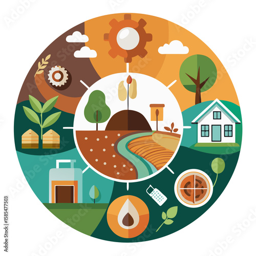 Circular Agriculture Infographic: Soil Health, Livestock Rotation & Cover Crops | Earth Tones Data Vector