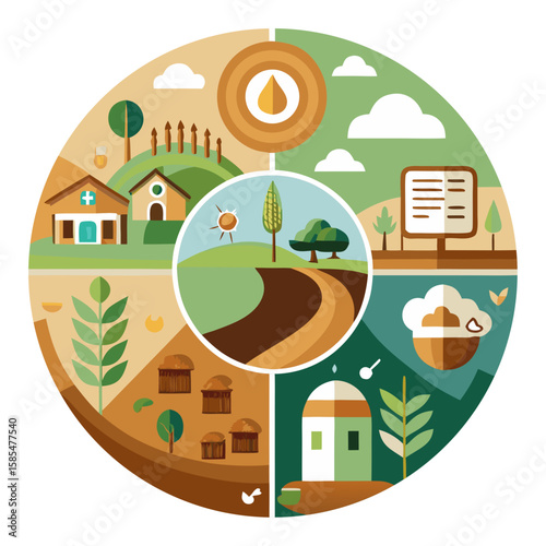 Circular Agriculture Infographic: Soil Health, Livestock Rotation & Cover Crops | Earth Tones Data Vector