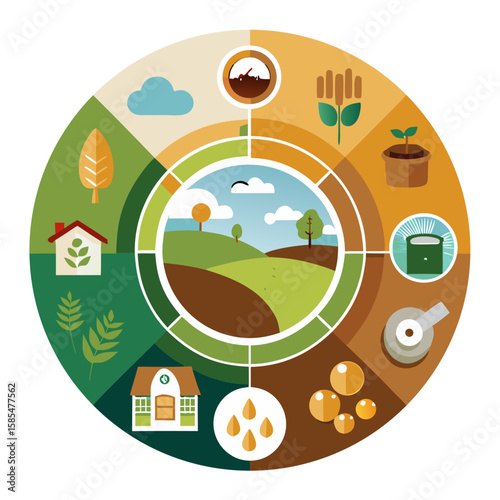 Circular Agriculture Infographic: Soil Health, Livestock Rotation & Cover Crops | Earth Tones Data Vector