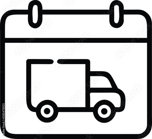 Delivery date line art icon with calendar and truck symbol
