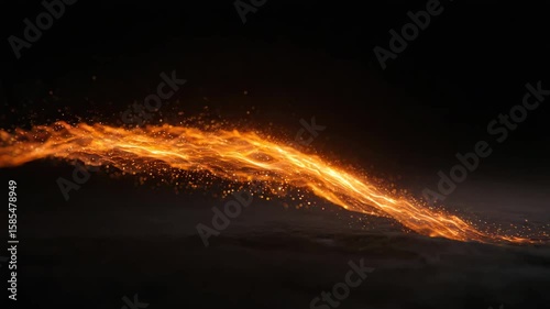 Close-up shot of bright, fiery embers with sparks flying against a dark background. Vivid colors and textures create a dramatic effect.