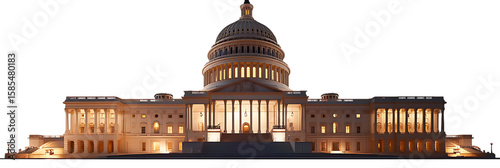 US Capitol building at night isolated on free PNG Background, Washington DC, USA.  white background in PNG format.