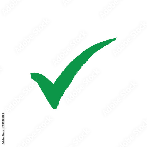 Green check mark on white background. Hand-drawn green check mark icon, perfect for confirming or approving.