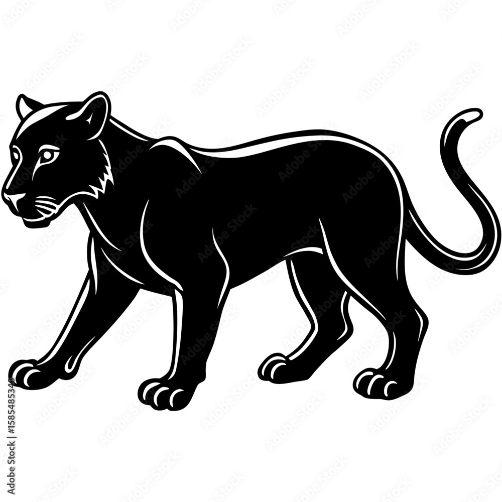Obraz premium Majestic black panther walking gracefully in silhouette style