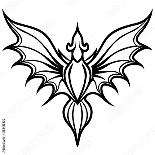 Ornate stylized dragon wings with central crest silhouette