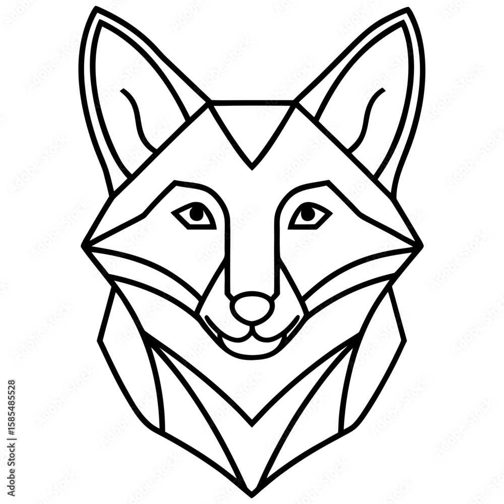 Fototapeta premium Geometric fox face outline silhouette with sharp angles and minimalist design