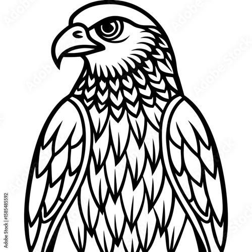 Detailed black and white illustration of a majestic falcon silhouette