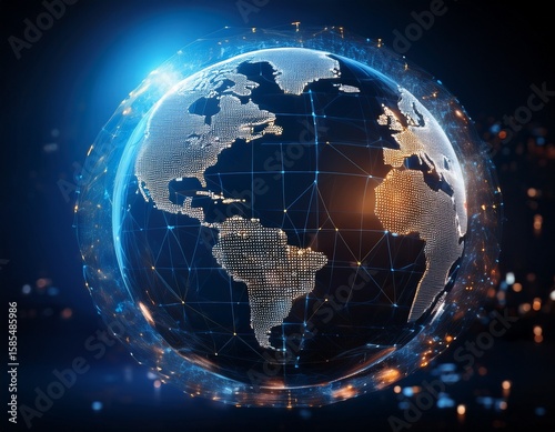 interactive globe showcasing continental areas visualized by data clusters and connections in tech