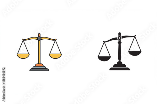 Scales of justice graphic depicts law and balance, offering a versatile design for legal and financial themes, ideal for versatile applications.
