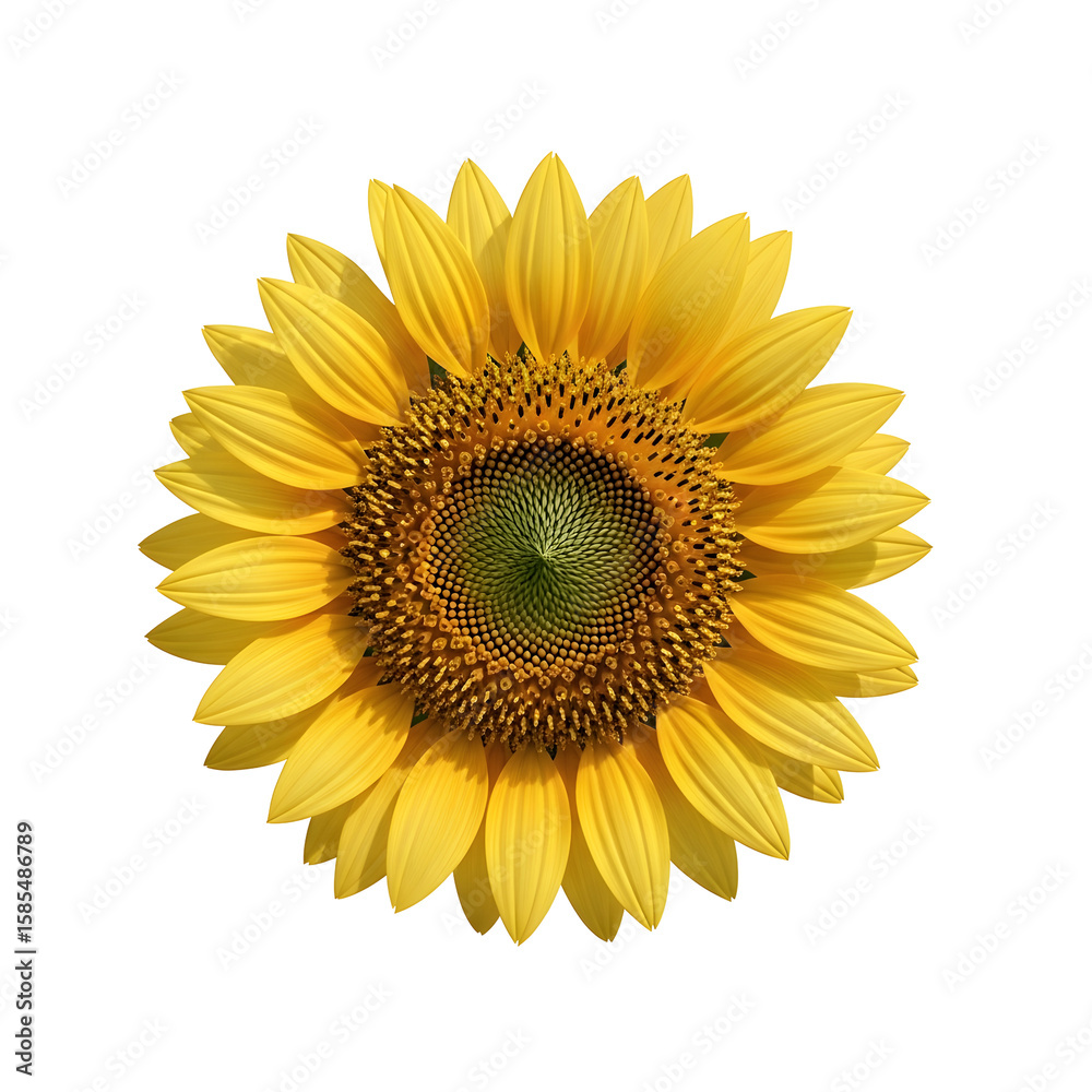 Fototapeta premium Radiant sunflower head isolated on black