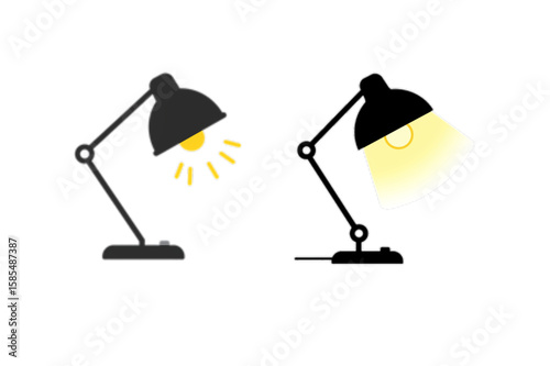 Two desk lamps shine, offering light for reading, writing, or studying, suitable for education or office themes.