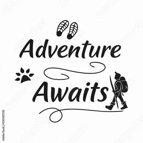 Typography Design – Camping Typography T-shirt Design, Adventure Awaits