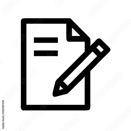 black outline document with a pencil icon is ideal for writing blogs, content creation websites, or digital form applications