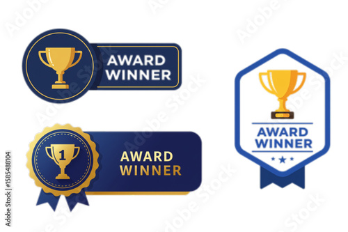 Golden trophy icons represent award winner badges for recognition and achievement in contests and competitions.