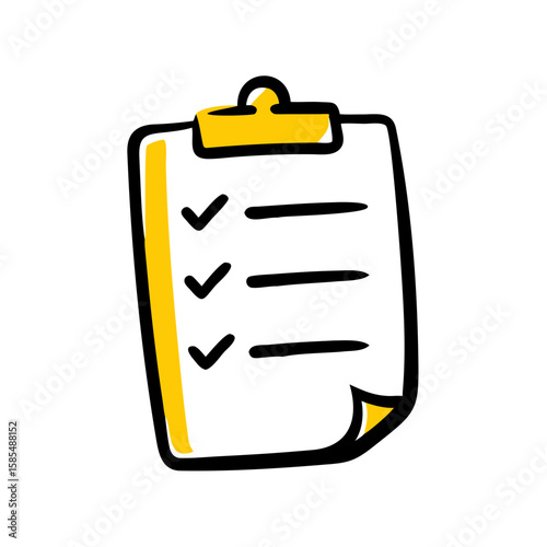hand-drawn icon of a clipboard with checked items, ideal for websites or blogs illustrating to-do lists, completed tasks, or checklists. The style is doodle.