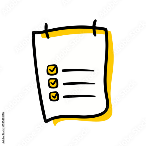 hand-drawn icon of a clipboard with checked items, ideal for websites or blogs illustrating to-do lists, completed tasks, or checklists. The style is doodle.