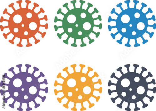 Set of Colorful Virus Icons: COVID-19, Bacteria, Infection, and Microbe Illustration