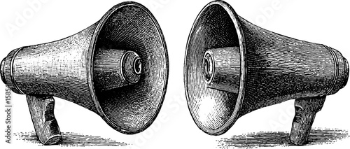 Vintage engraved megaphone illustration set for advertising design and promotion