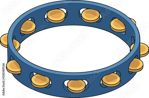 Tambourine musical instrument with golden jingles isolated vector illustration design