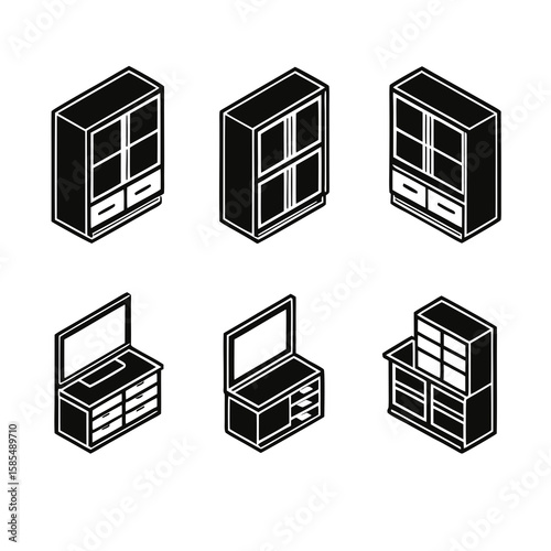Black and white furniture icons cabinet dresser