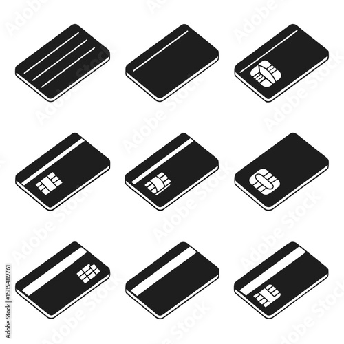 Black credit cards with chip and magnetic stripe debit card