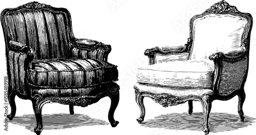 Vintage design elements featuring engraved antique chairs