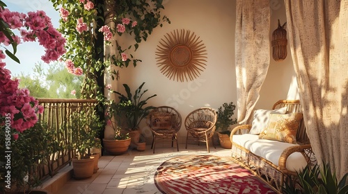 bohemian style living room with flowers and plants